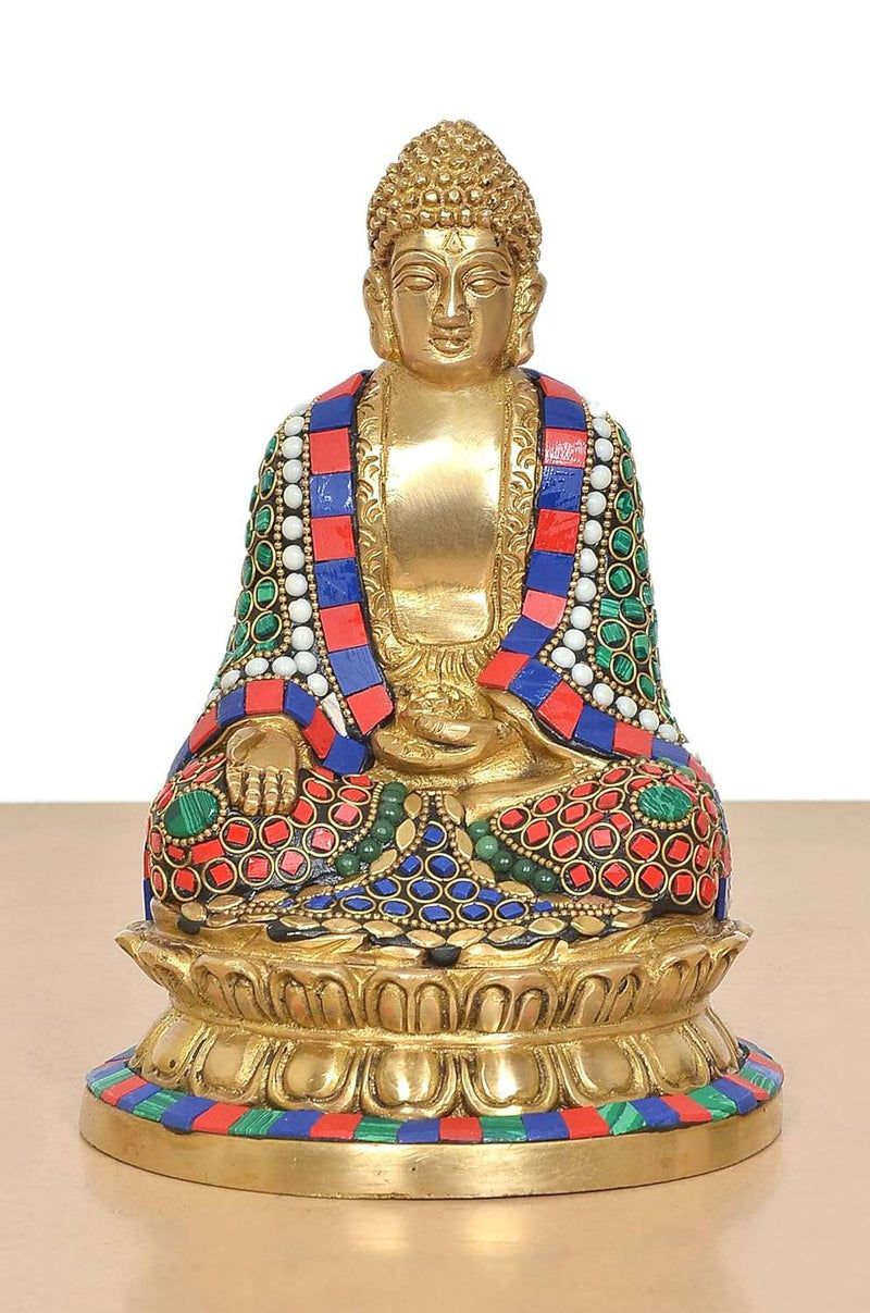 Brass Buddha in Dhyan Mudra (Height 8 Inch) (Multicolour 1)