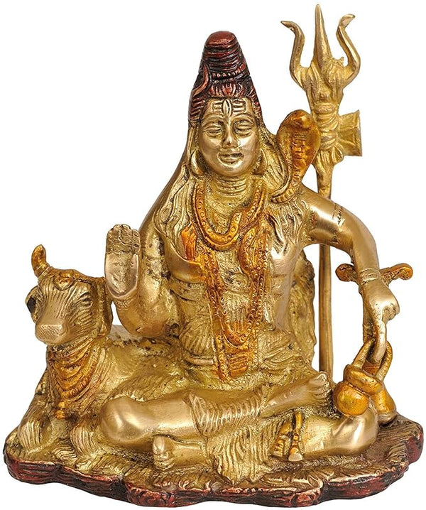 Brass Lord Shiva with Yoga Danda Height: 6 Inch Mandir Setting