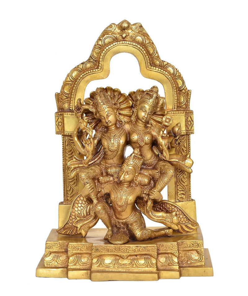 Brass Lakshmi-Narayana on Garuda Statue for Puja Temple at Home Decor Office (Height: 12 Inch)