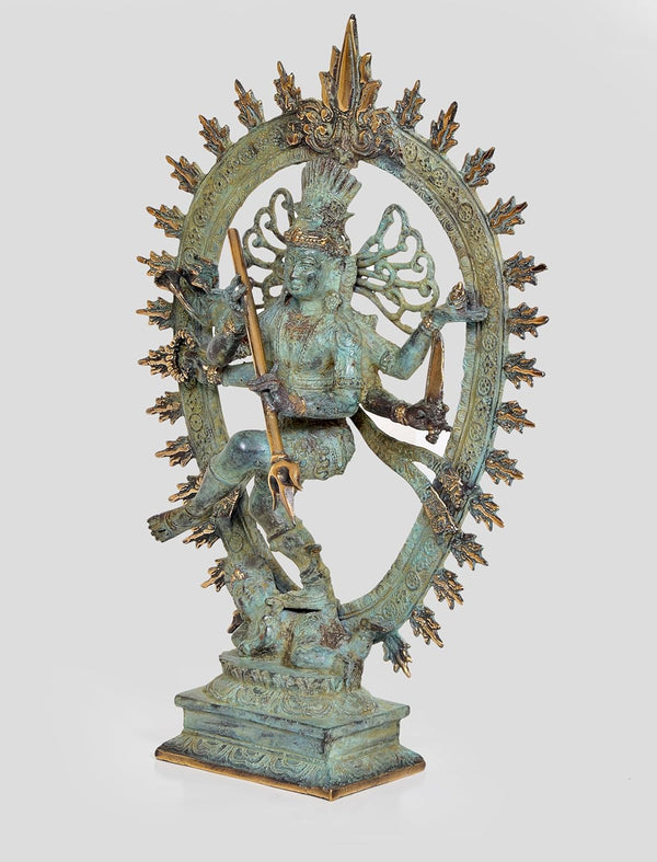 Vintage Indonesian Bronze Natraj Lord Shiva Dancing Statue (Height: 13.5 Inches) Study Setting