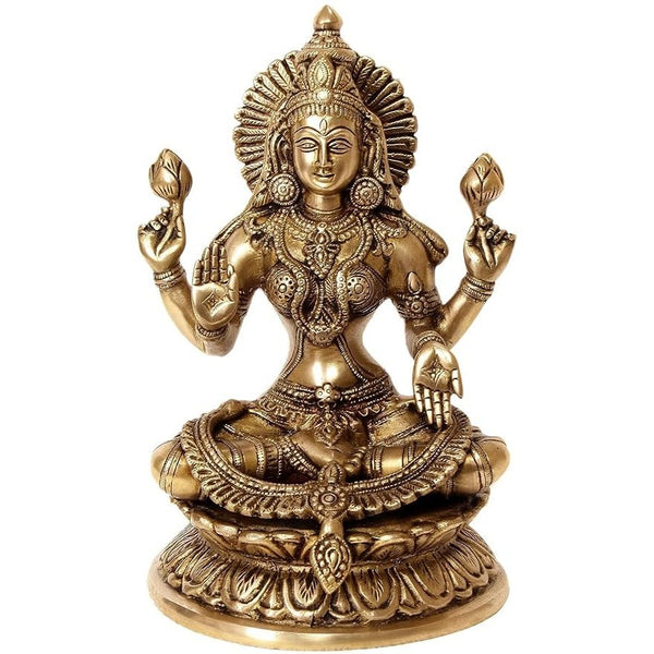 Brass Goddess Lakshmi Murti Idol (Height: 9 inches) Mandir Setting