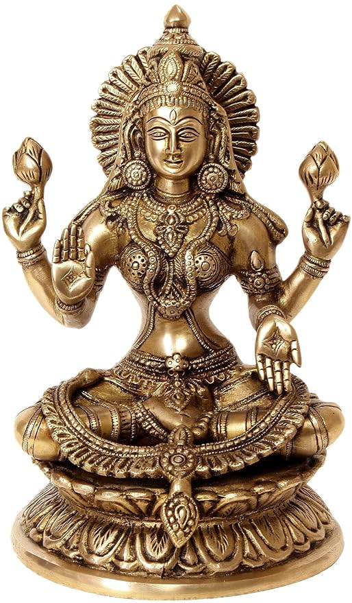 Brass Goddess Lakshmi Murti Idol (Height: 9 inches) Study Setting
