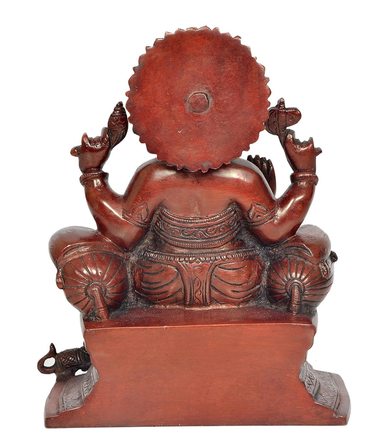 Brass Lord Ganesha Idol in Strong Maroon Colour (Height 10 Inch)