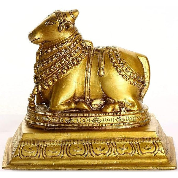 Brass Nandi-The Vehicle of Lord Shiva, Height: 6" Mandir Setting