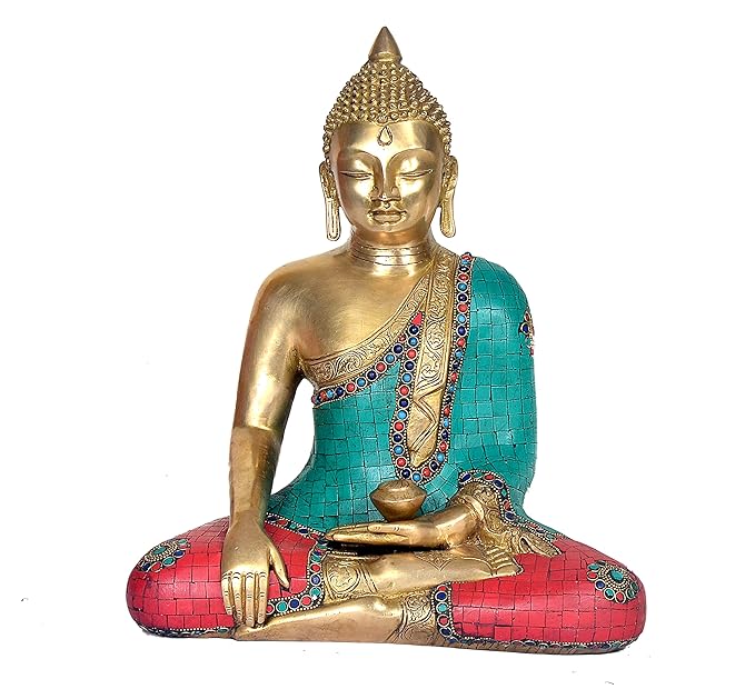 Brass Buddha Bhumisparsha Mudra Murti (Height: 15 inches)