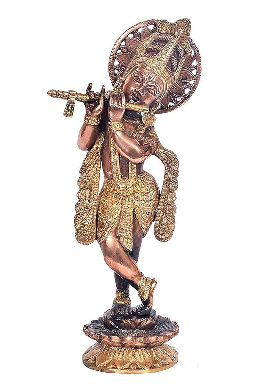 Brass Lord Krishna Statue (Height: 12 Inches)