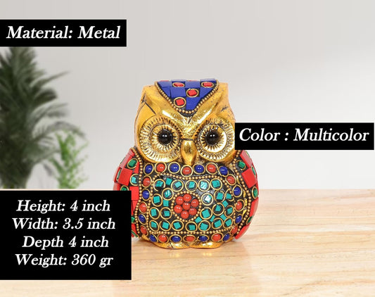 Metal Owl Bird Decorative Showpiece (Height 4 Inch)