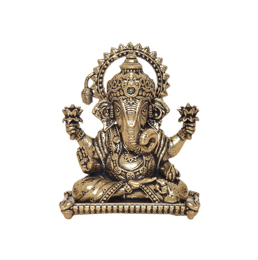 Superfine Brass Lord Sitting Ganpati Idol (Height: 2 Inch)