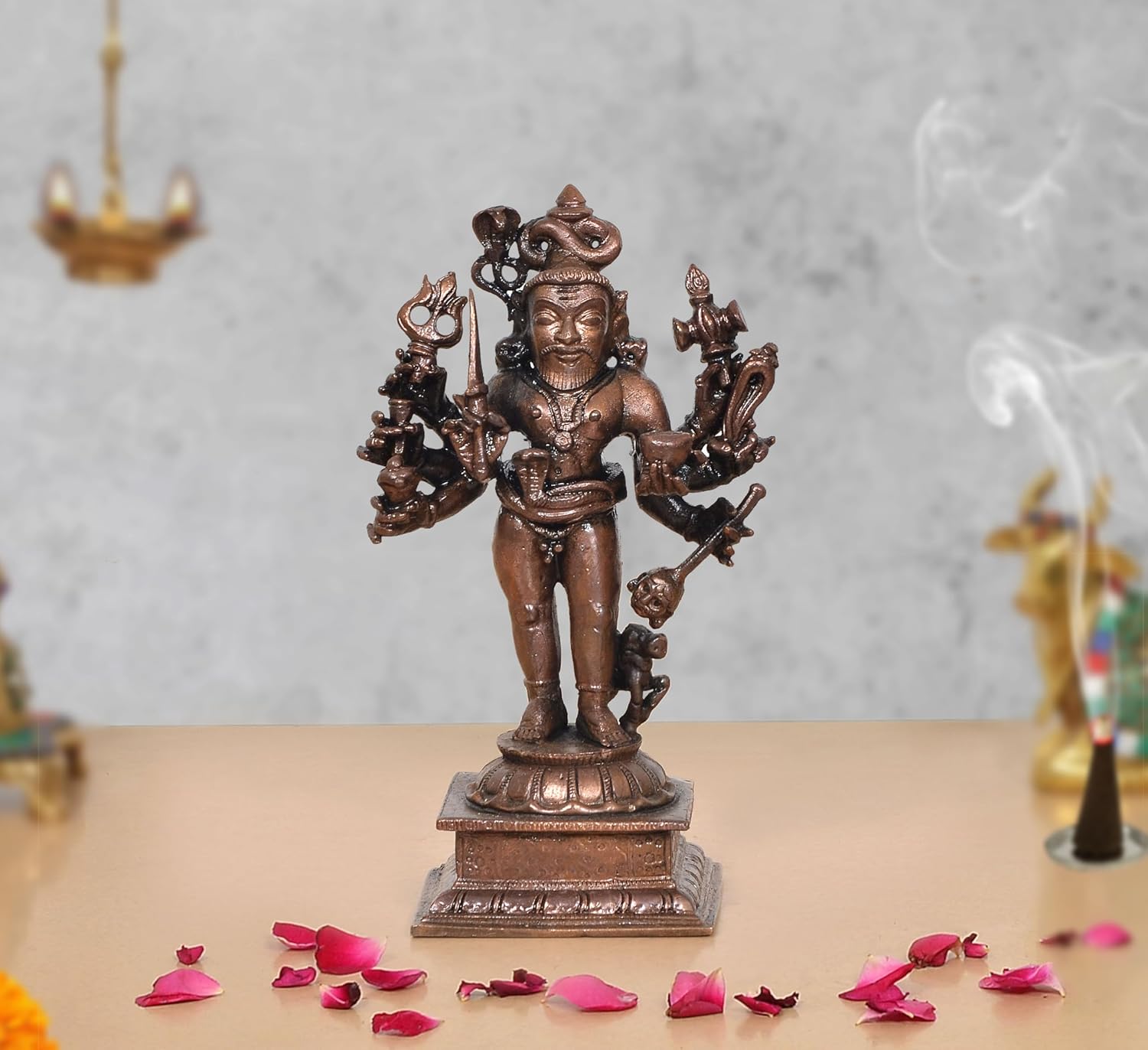 AONA Pure Copper Lord Shree Kal Bhairav Idol with bread and dog
