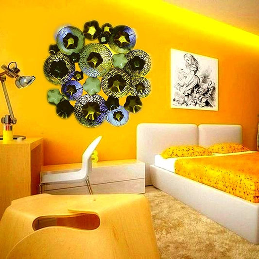 Iron Round Flower Design Wall Hanging with LED Light (Height: 32 Inches)