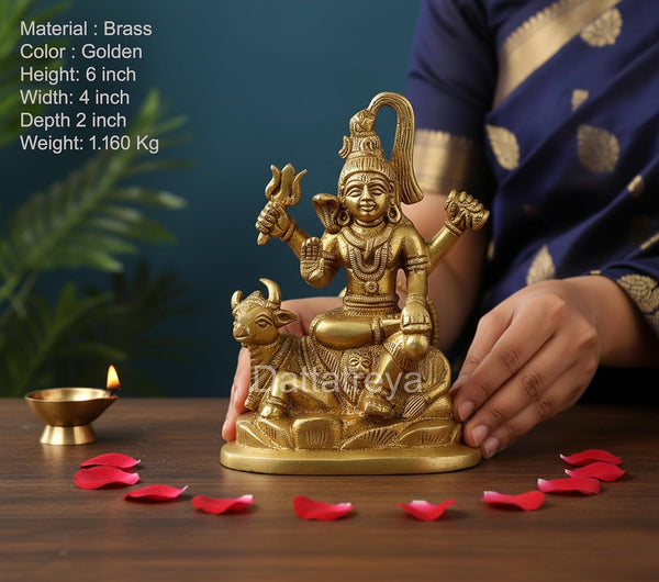 Brass Lord Shiva Sitting On Nandi Statue (Height: 6 Inches) Entryway Setting