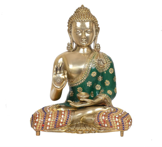 Brass Standing Buddha Abhaya Mudra Idol (Height: 20 Inch)