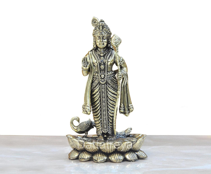 Superfine Brass Standing Lord Kartikeya Murugan Murti for Home Decor Pooja Mandir Decorative Showpiece Bronze Murti (Height 6 Inch) Craft Detail