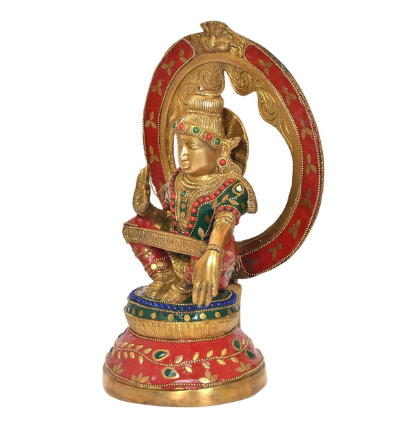 Brass Seated Lord Swami Ayyappan Ayyappa Statue Idol for Home Decor Pooja Mandir Decorative Showpiece (Height 12 Inch) Study Setting