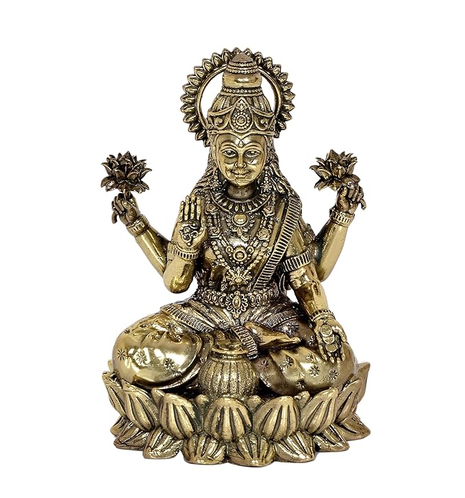 Fine Brass Lakshmi Laxmi Statue Idol Murti for Home Temple Office Mandir, (Height: 5 Inch) Craft Detail