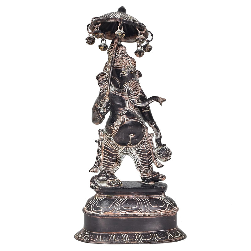 Brass Ganesha Holding Parasol in One Hand Statue (Height:15 Inch)