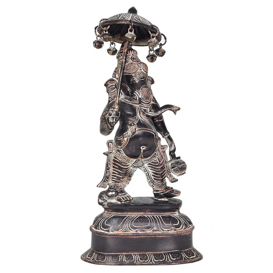 Brass Ganesha Holding Parasol in One Hand Statue (Height:15 Inch)