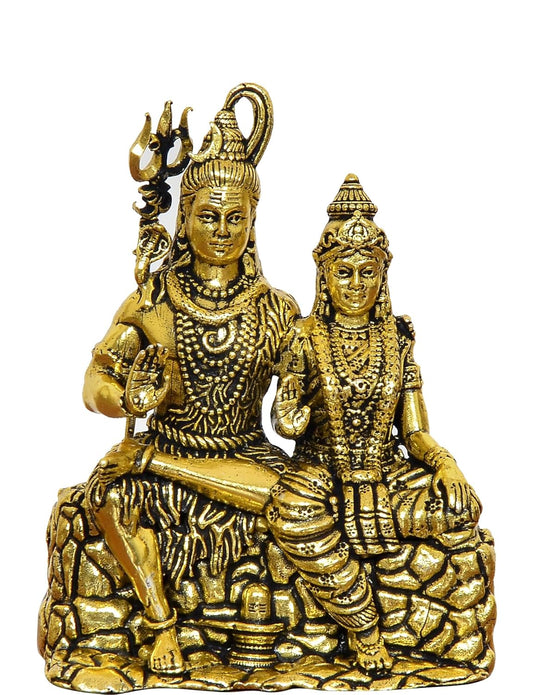 Superfine Brass Shiva and Parvati Maa idol Golden (Height 3.5 Inch)