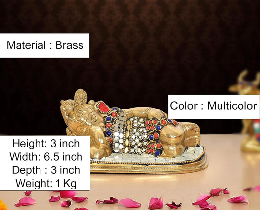 Brass Relaxing Ganesha Statue (Height 3 Inch)