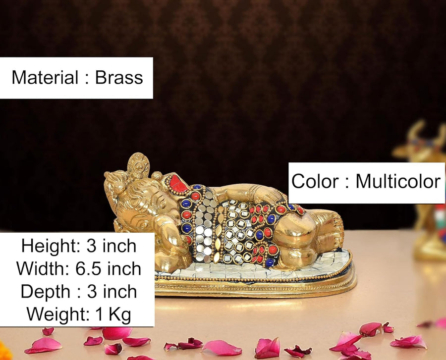 Brass Relaxing Ganesha Statue (Height 3 Inch) Craft Detail