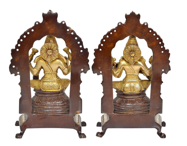 Brass Laxmi Ganesh Statue - Handcrafted Goddess Lakshmi and Lord Ganesha Idol for Home Decor and Pooja Mandir - Hindu Deities Figurine (Height 8 Inch) Study Setting