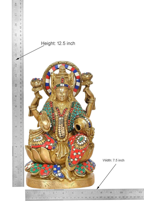 Brass Lakshmi Idol with Pot of Money (Height: 12.5 Inch)