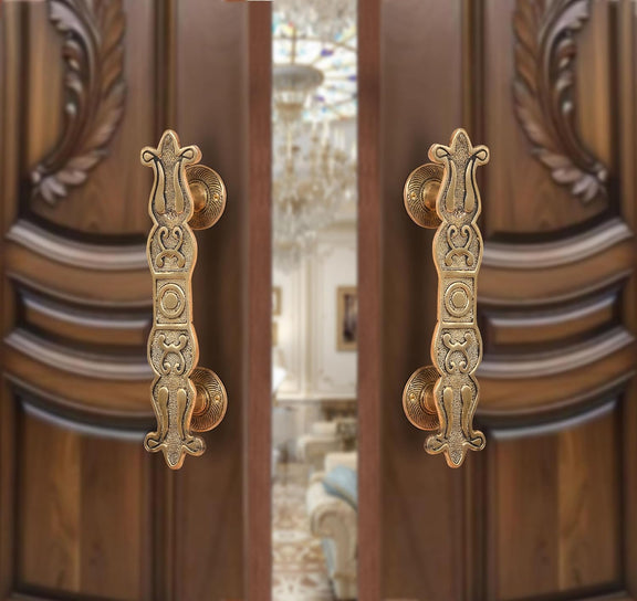 AONA Brass Floral Main Door Pull Handle Pair (Pack of 2)