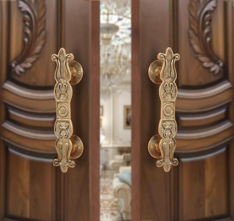 AONA Brass Floral Main Door Pull Handle Pair (Pack of 2)