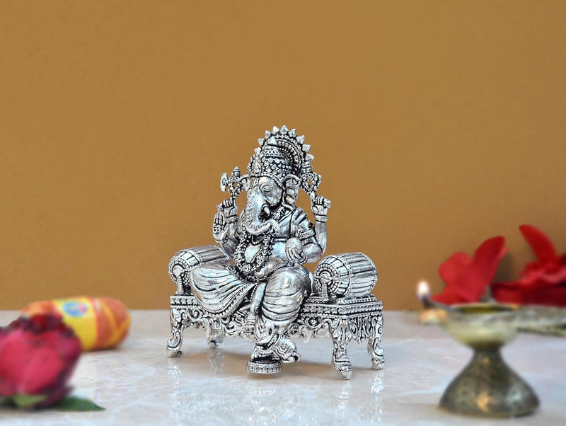 Bronze Lord Ganesha Sitting Ganpati Idol Vinayak Religious Statue for Home Decor Templ Pooja Decorative Showpiece (Height 4 Inch)