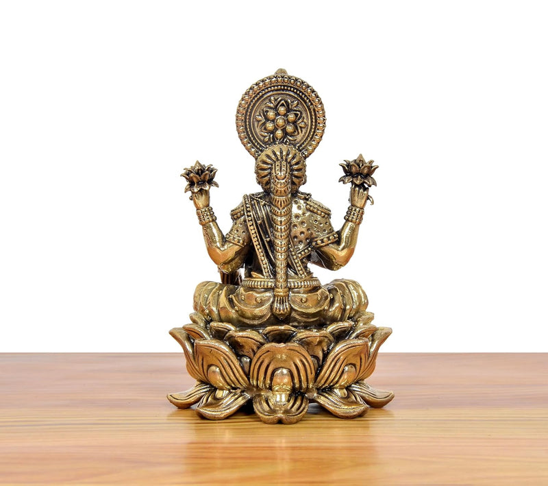 Bronze Goddess Lakshmi and Lord Ganesha Idol-Hindu Deities Figurine (Height 5 Inch)