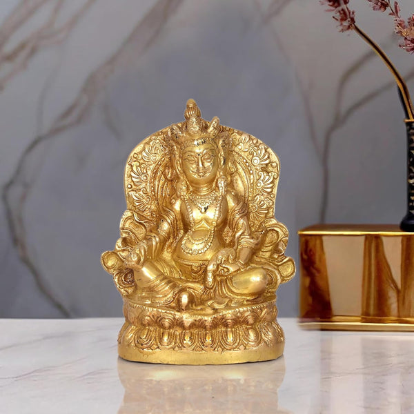 Brass Kubera God of Wealth Kuvera Kuber Kuberan Protector of The World Antique Statue Murti Statue (Height: 5.5 Inch) Mandir Setting