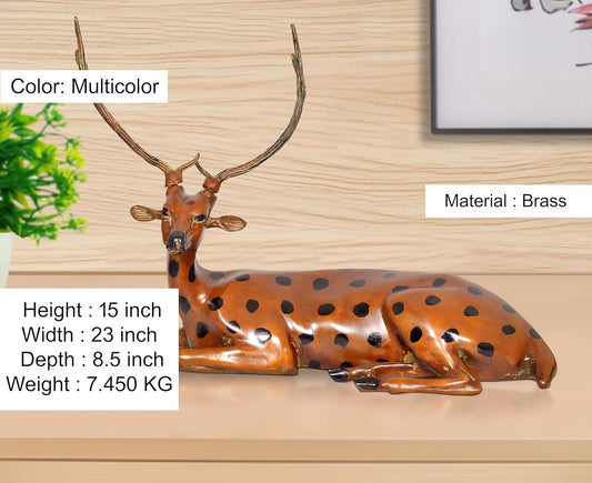 Brass Sitting Deer Showpiece (Height: 15 inch)