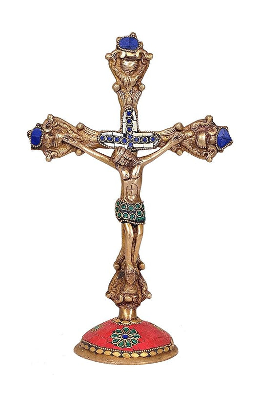 Brass Jesus Cross sculpture (Height: 11.5 inches)