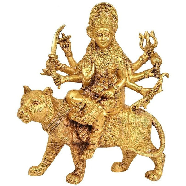 Brass Mother Goddess Durga Statue, Height 8" I Home Decor Mandir Setting