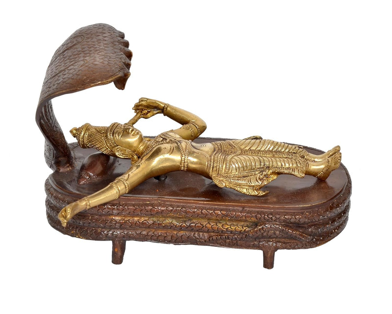 Brass Bhagawan Vishnu in Yoga Nidra for Home Temple Pooja Mandir Decor (Height : 6.5 inch)