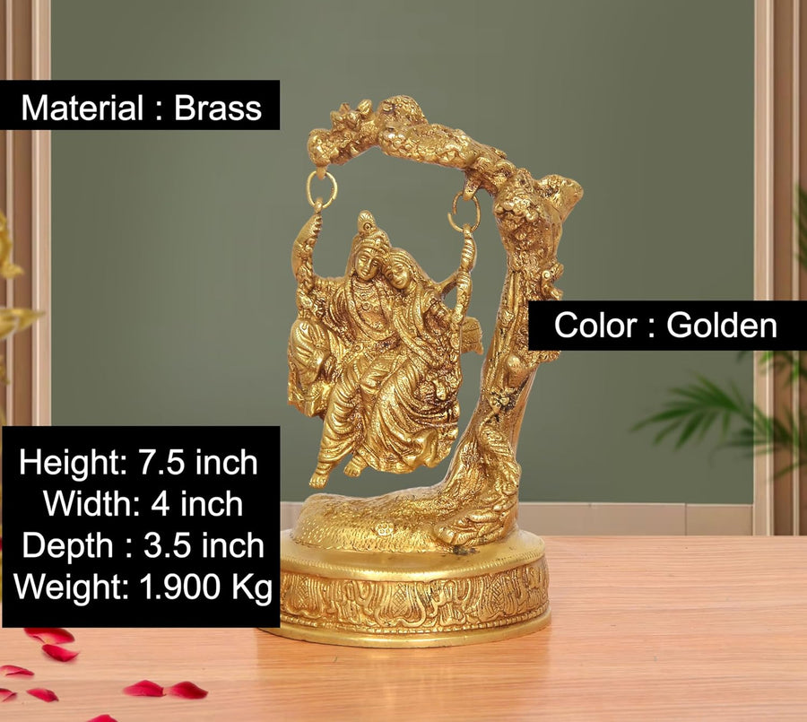 Brass Radha Krishna Idol on Swing (Height 8 Inch) Craft Detail
