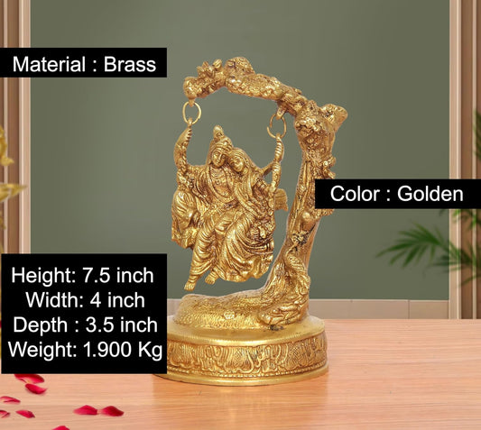Brass Radha Krishna Idol on Swing (Height 8 Inch)