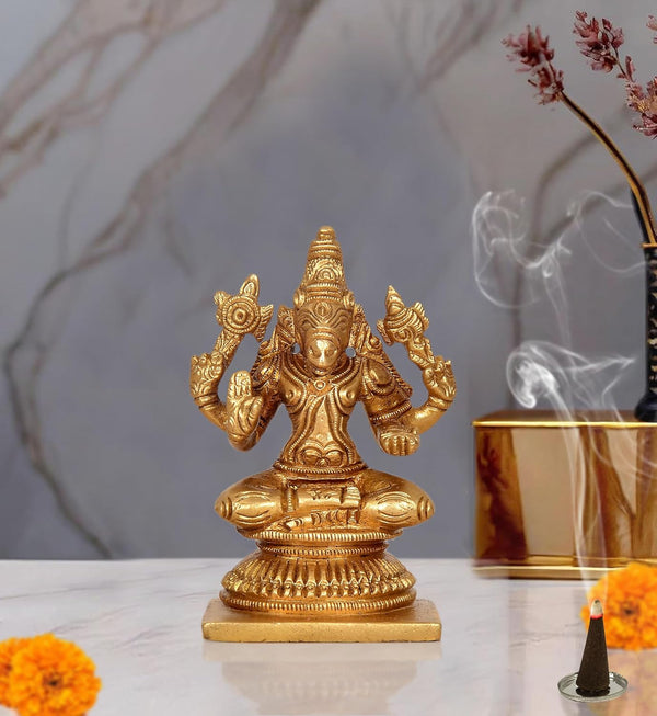 Brass Varahi Vishnu Avtaar Idol Figurine Sculpture Showpiece Home Temple Office Golden (Height 3.5 Inch) Mandir Setting