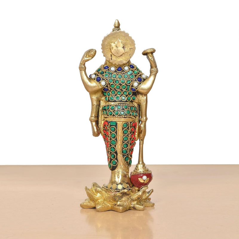 Brass Lord Vishnu Standing Idol (Height 8 Inch) (Multicolor 1)
