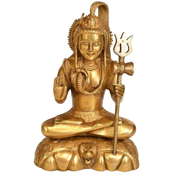 Brass Shiva Seated On Lion Skin, Height: 9.7 inches Mandir Setting