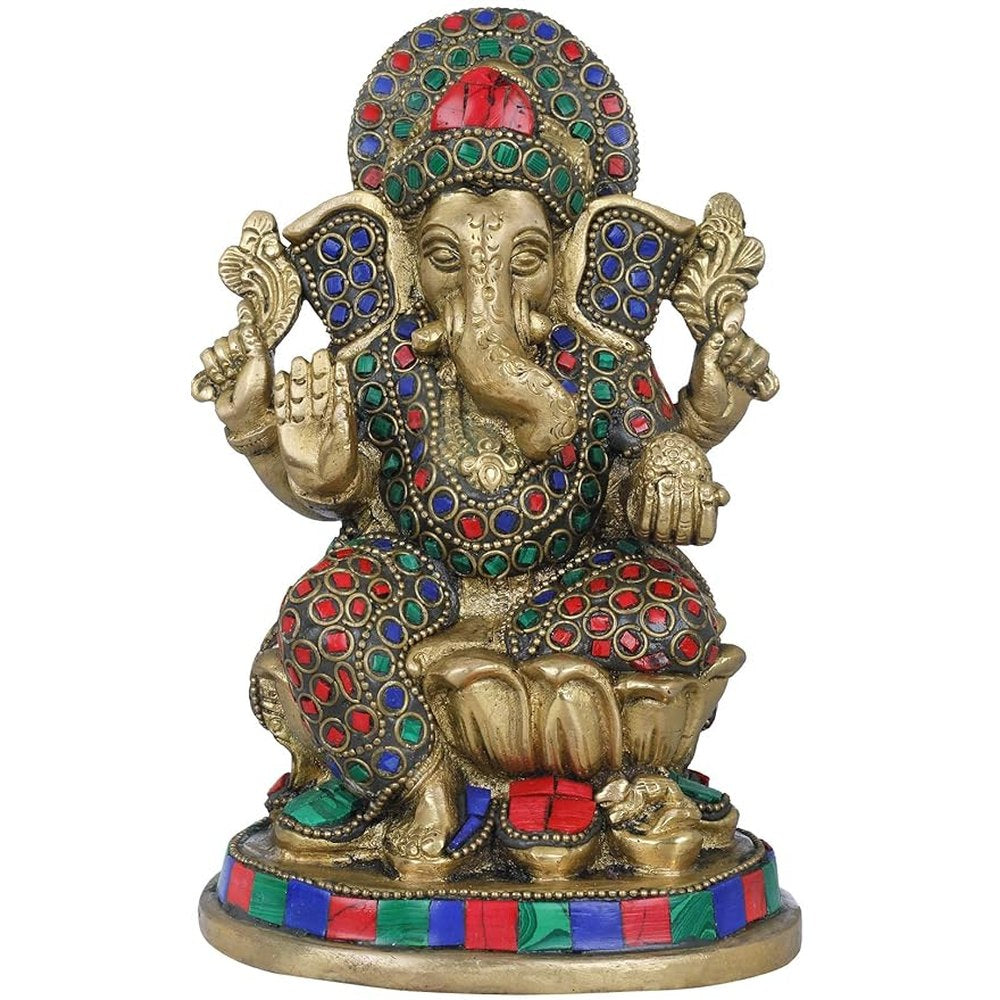 Brass Ganesh for Home Temple Decor Good Luck (Height 8 Inch)