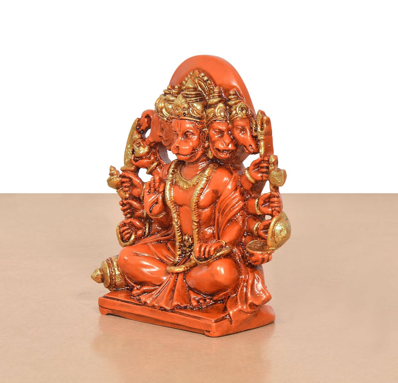 Resin Panchmukhi Hanuman Idol (Height 5.5 Inch) (Orange)