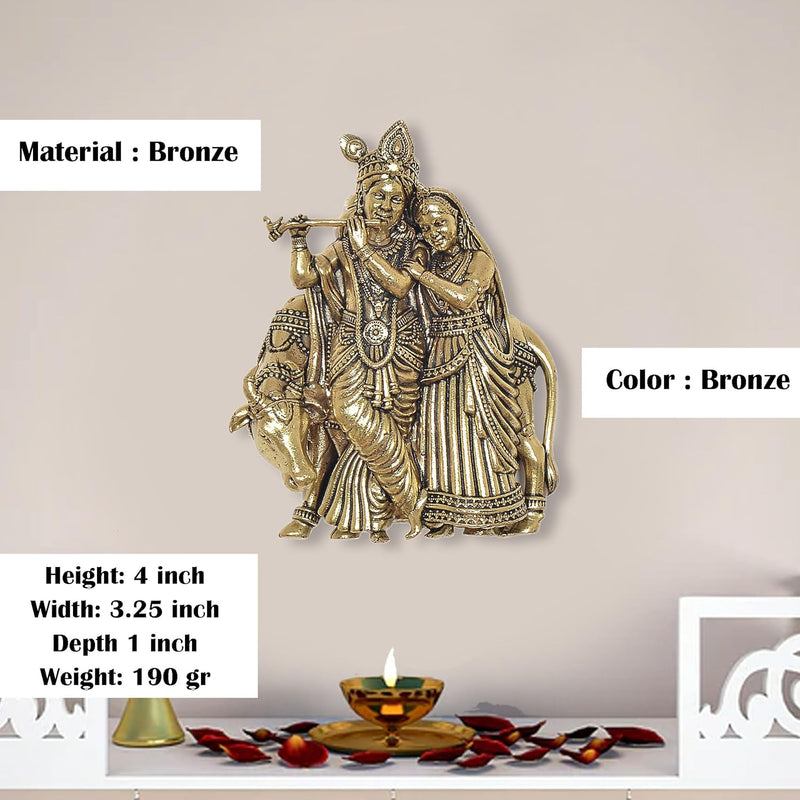 Bronze Radha Krishna with Cow Sculpture (Height: 4 Inch)