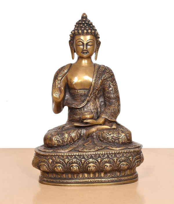 Brass Abhaya Mudra Buddha Idol (Height 13 Inch) Study Setting