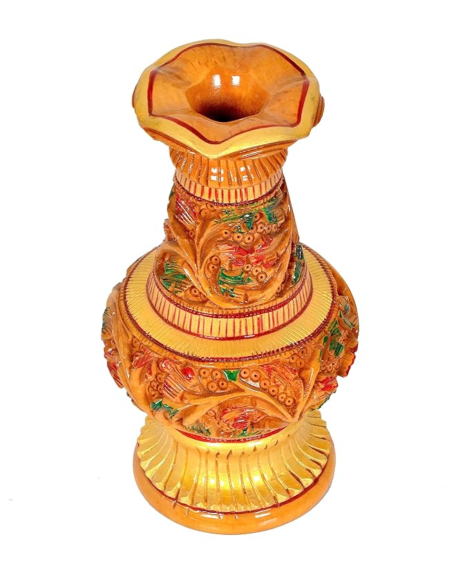 Wooden Flower Pot Vase for Showpiece Home Decor | Height : 8 inches (Large) Craft Detail