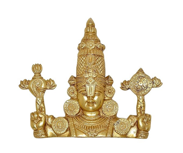 Brass Lord Tirupati Balaji Bust with Vaishnava Symbols Wall Hanging Home Temple Office Figurine Height: 6 Inch Entryway Setting
