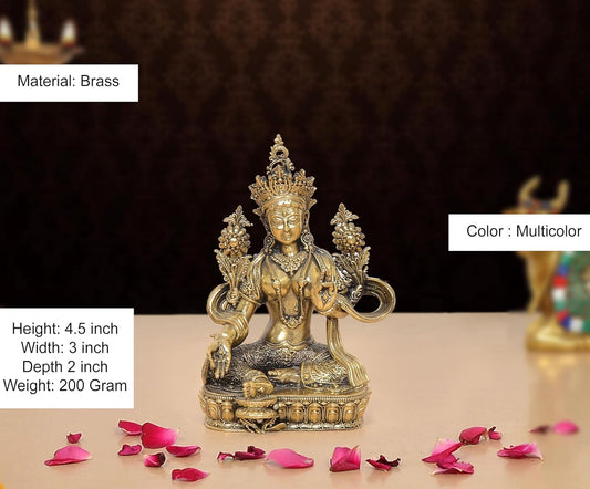 Superfine Brass Tara Devi Tibetan Buddhist Deity Statue (Height: 4.5 Inch)