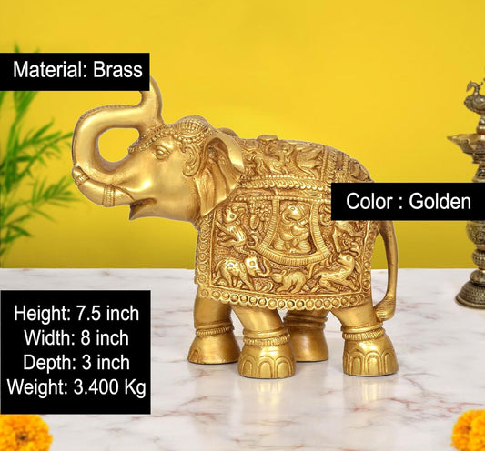 Brass Elephant Figurine (Height 7.5 Inch)