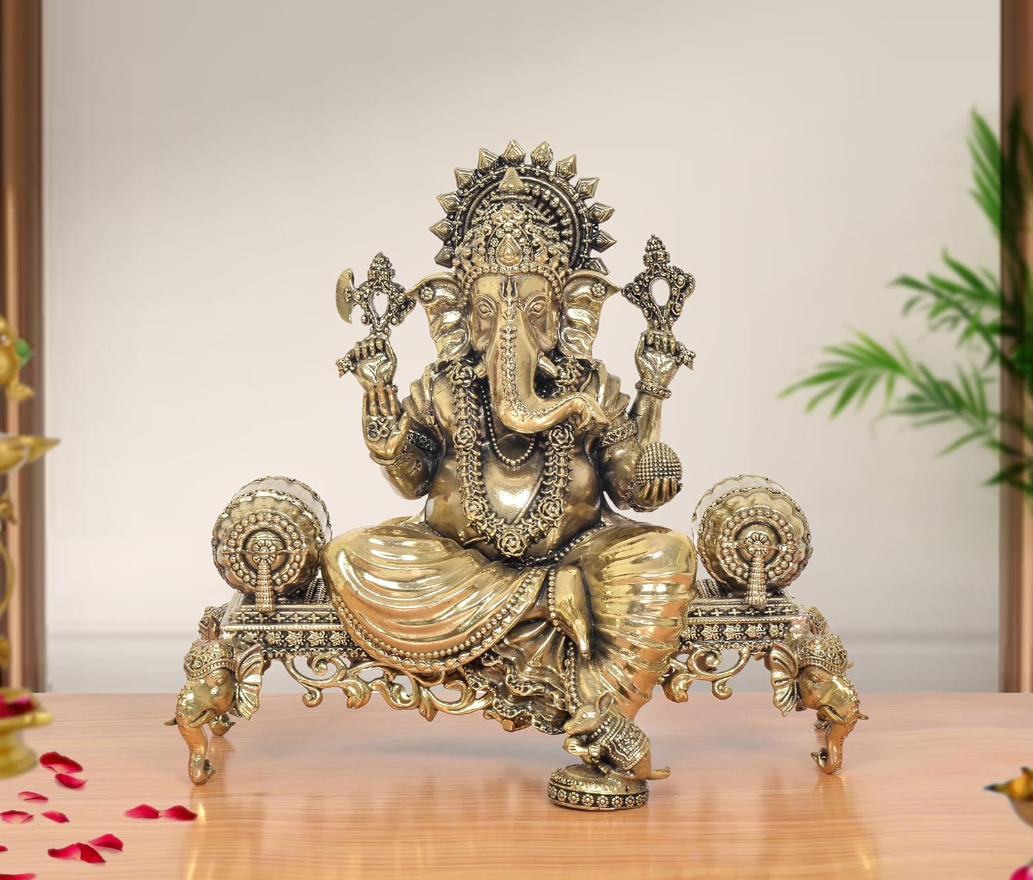 AONA Bronze Ganesha with Singhasan Idol