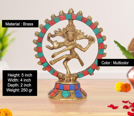 Brass Natraj Lord Shiva Dancing Idol Multicolor (Height: 5 inch)